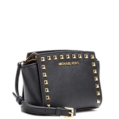 michael kors mini messenger bag black|Michael Kors studded crossbody bag.